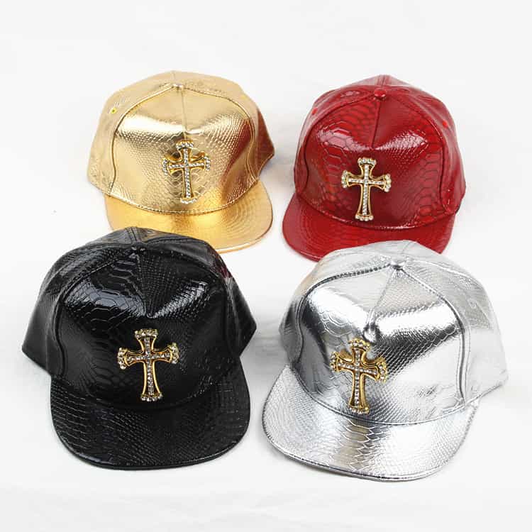 PU Leather Crocodile Cross Hip-Hop Flat Brim Hat