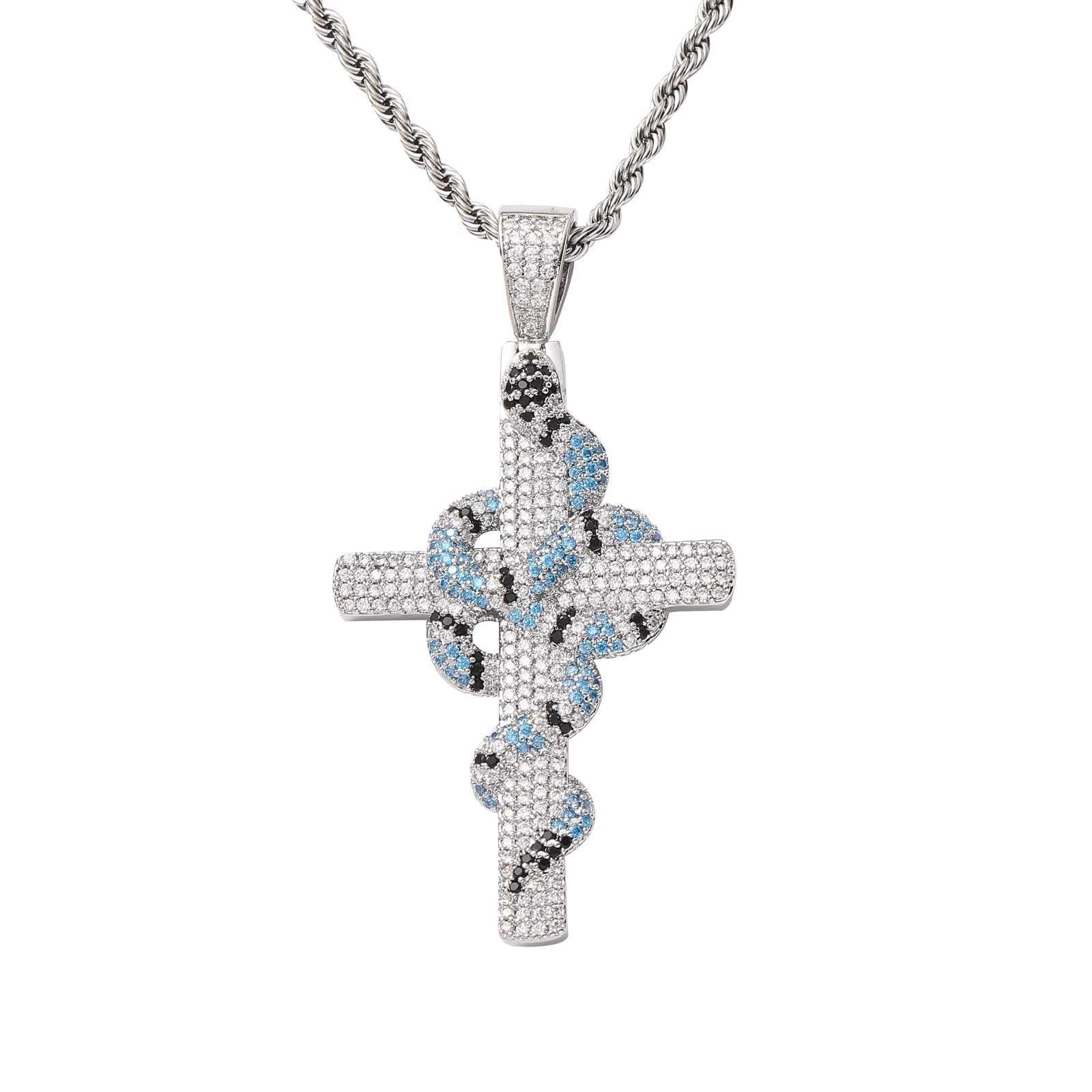 Blue Coral Snake Cross Pendant Necklace