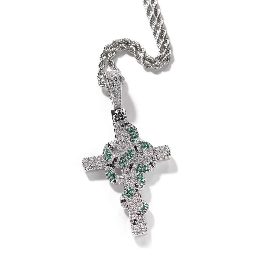 Blue Coral Snake Cross Pendant Necklace