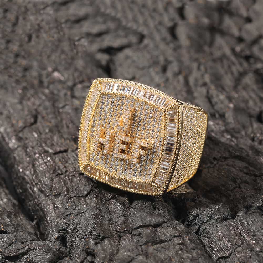 Custom Full Diamond Letter Hip-Hop Ring in 18K Gold