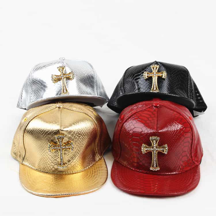 PU Leather Crocodile Cross Hip-Hop Flat Brim Hat