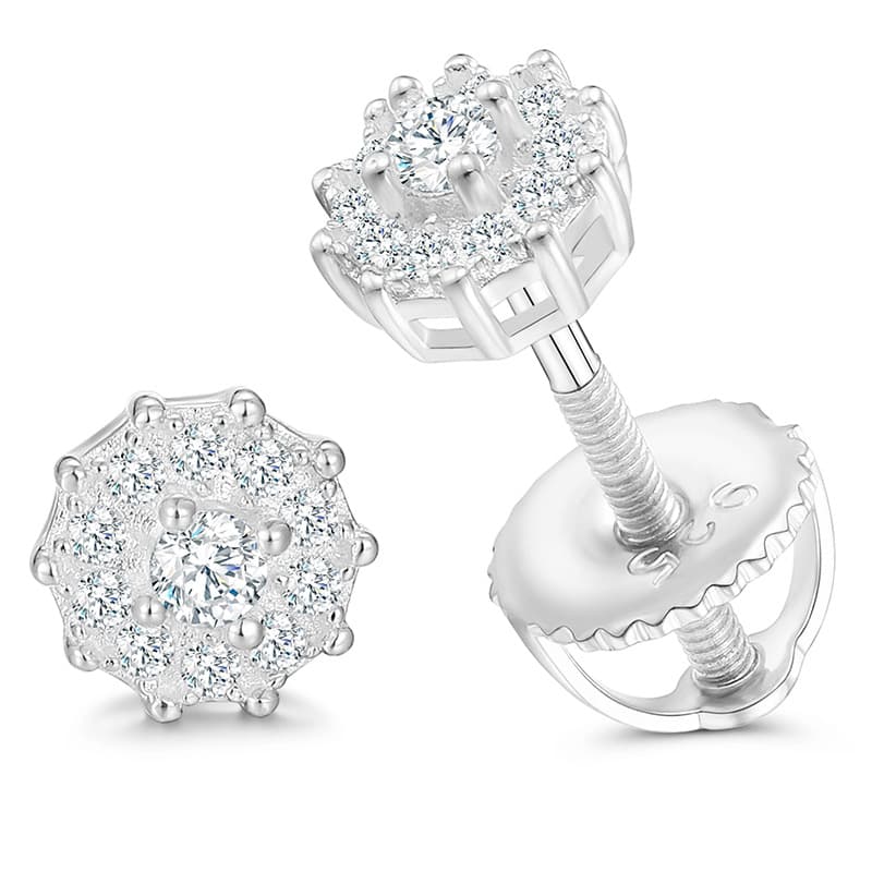 S925 VVS 2.0mm Rondaj Moissanite Vid-Orelringoj en 18K-Ora tegaĵo