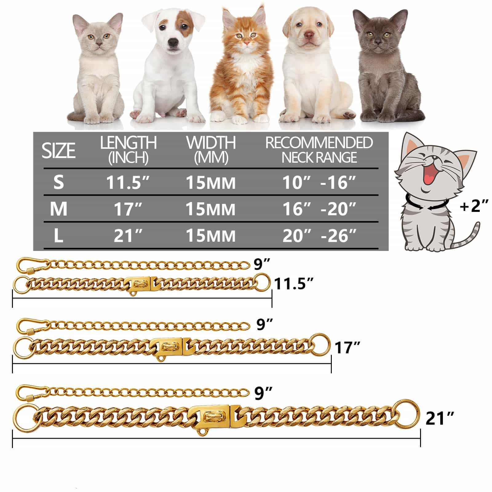 15mm Pet Dog Leash Adjustable Cuban Chain Collar