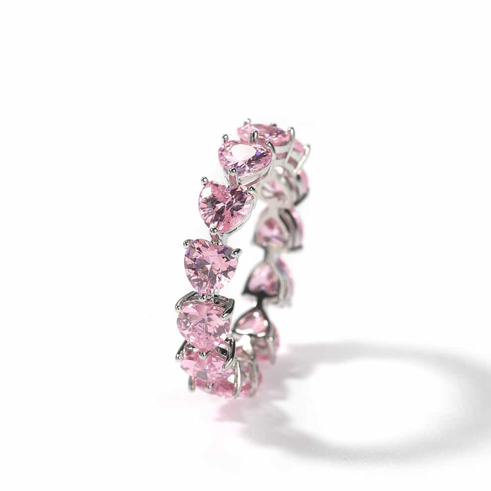 Single-Row Heart Diamond Ring in 18K Gold Plating