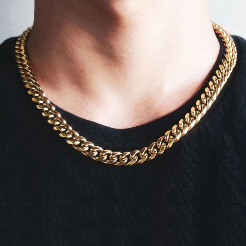 10mm Stainless Steel Cuban Chain in Gold - TONGSHOP