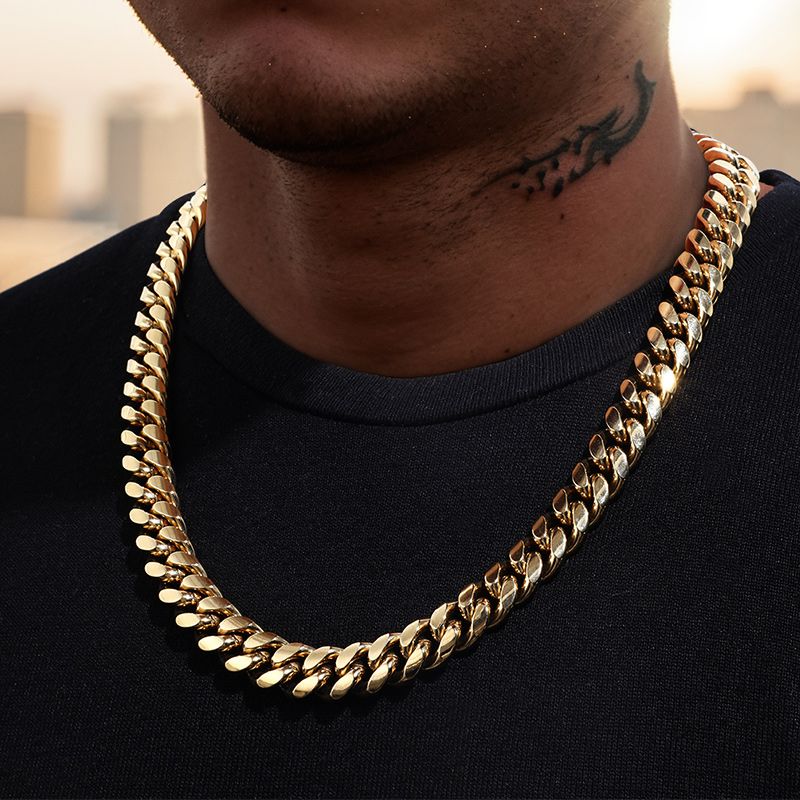 10mm Stainless Steel Cuban Chain in Gold - TONGSHOP