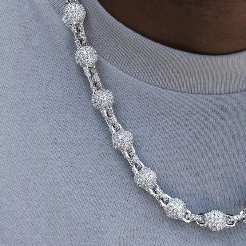 12MM Iced Ball Chain in White Gold - TONGSHOP
