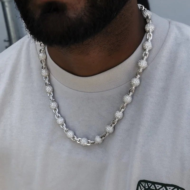 12MM Iced Ball Chain in White Gold - TONGSHOP