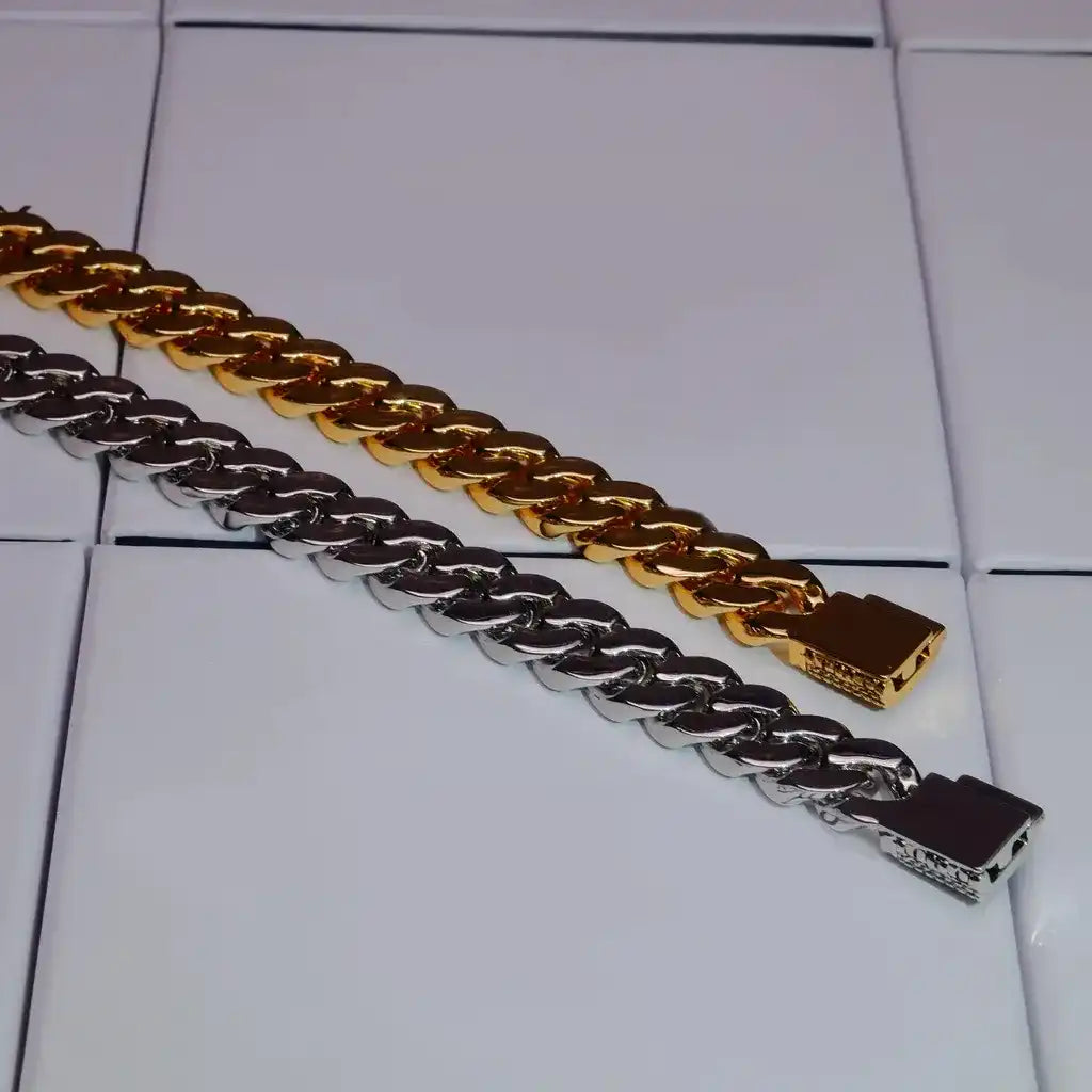 13MM 18K WHITE/GOLD-PLATED SEAMLESS ICED CUBAN CHAIN