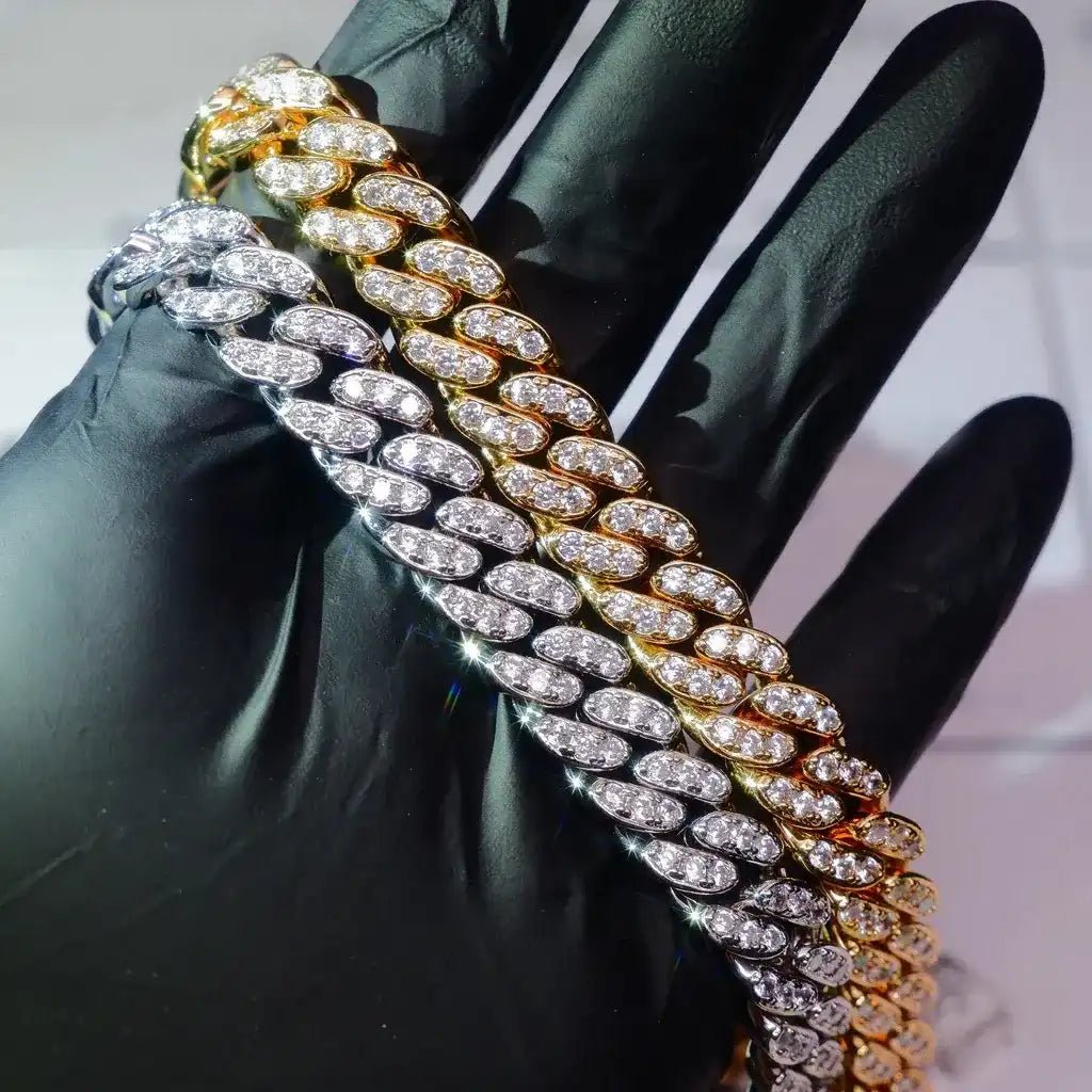 13MM 18K WHITE/GOLD - PLATED SEAMLESS ICED CUBAN CHAIN - TONGSHOP