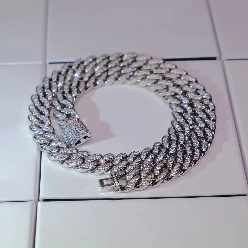 13MM 18K WHITE/GOLD - PLATED SEAMLESS ICED CUBAN CHAIN - TONGSHOP