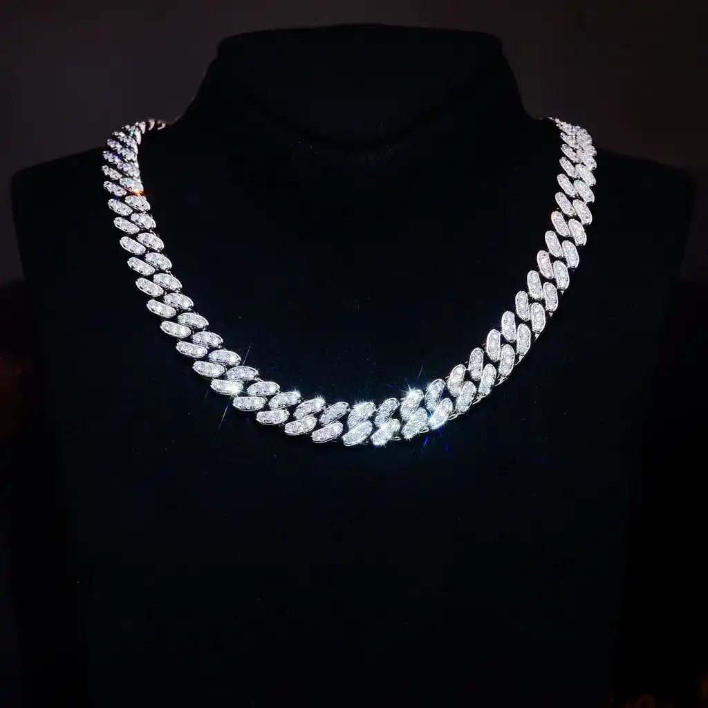 13MM 18K WHITE/GOLD - PLATED SEAMLESS ICED CUBAN CHAIN - TONGSHOP