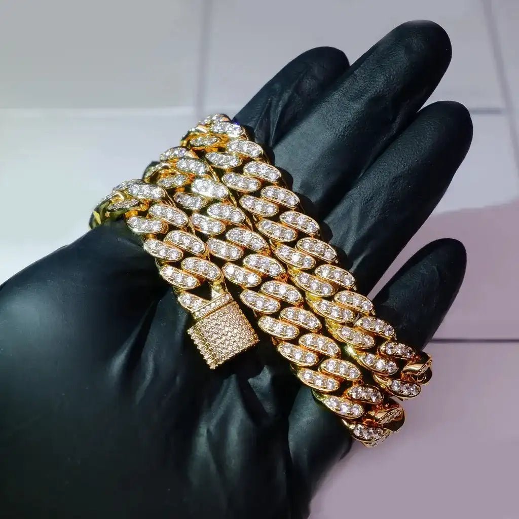 13MM 18K WHITE/GOLD - PLATED SEAMLESS ICED CUBAN CHAIN - TONGSHOP