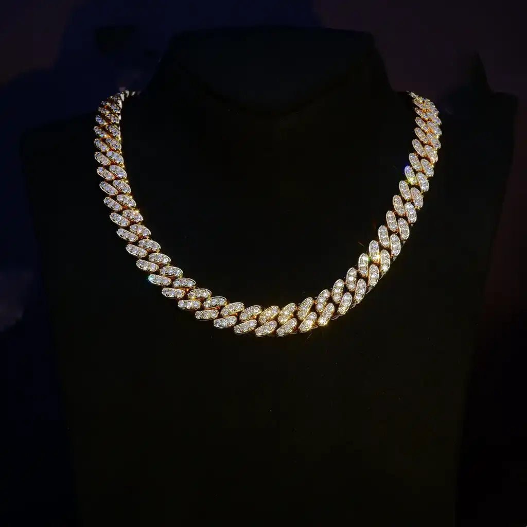 13MM 18K WHITE/GOLD - PLATED SEAMLESS ICED CUBAN CHAIN - TONGSHOP