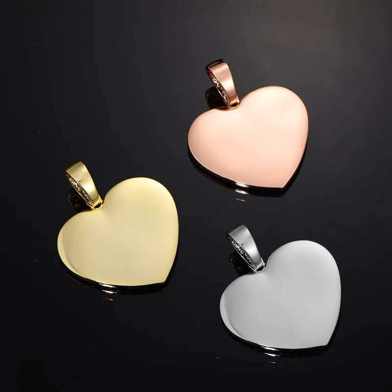 18K Gold Custom Photo Heart T-Shaped Diamond Pendant - 42mm