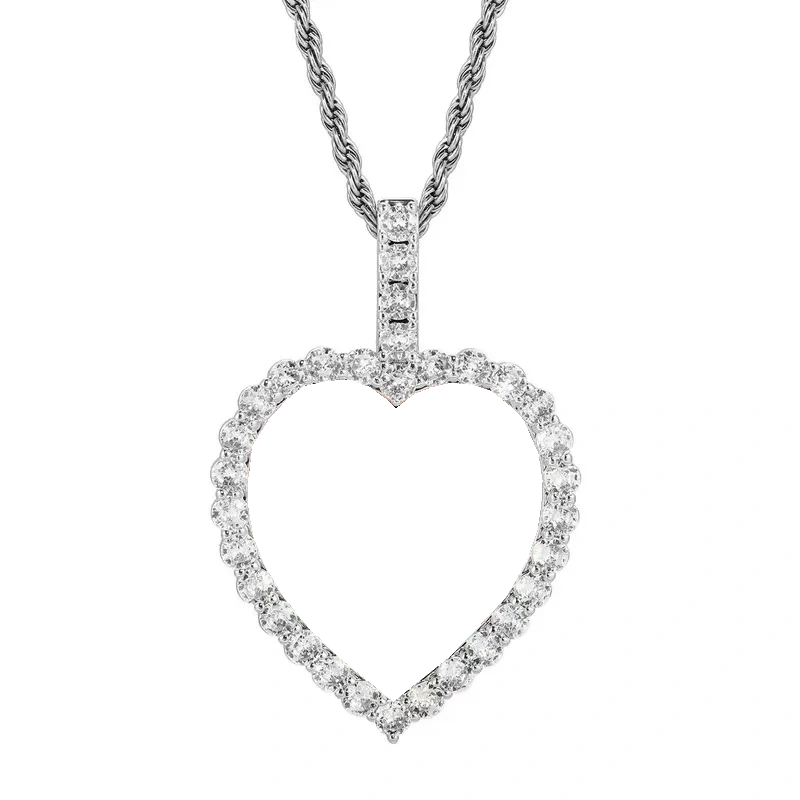14k White Gold Custom Photo Micro-Inlaid Heart Pendant - 40mm
