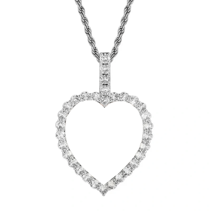 14k White Gold Custom Photo Micro - Inlaid Heart Pendant - 40mm - TONGSHOP / Length:16 / Length:18