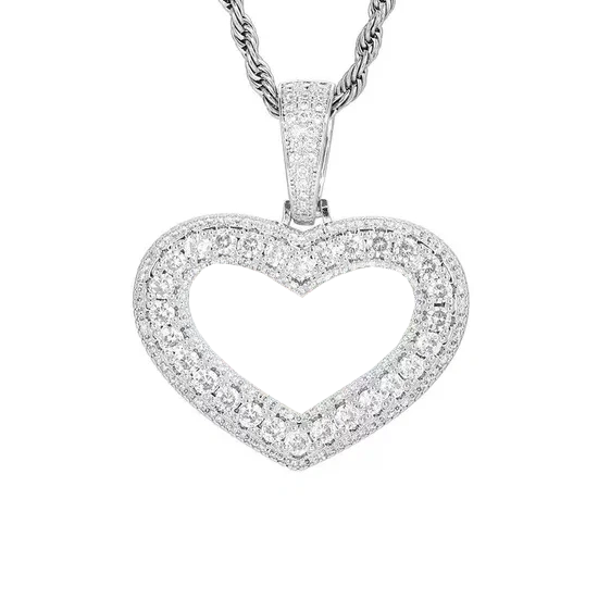14K White Gold Customized Photo Heart Pendant - 40mm