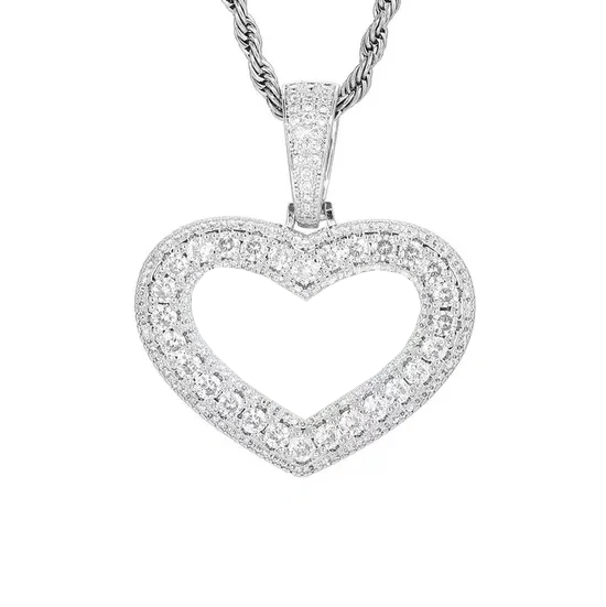 14K White Gold Customized Photo Heart Pendant - 40mm - TONGSHOP / Length:16 / Length:18