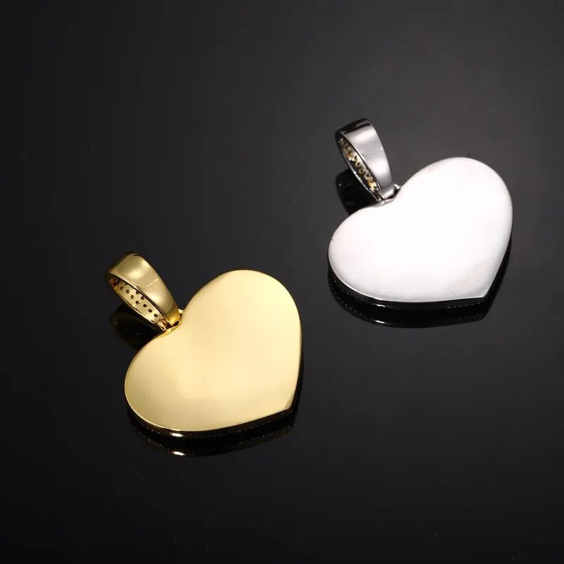 14K White Gold Customized Photo Heart Pendant - 40mm - TONGSHOP / Length:16 / Length:18