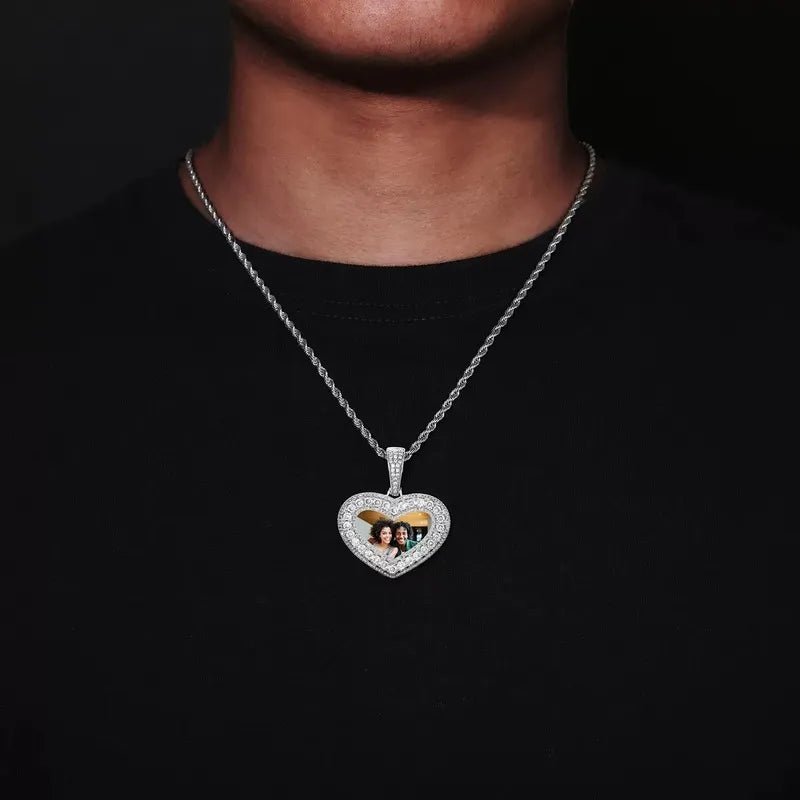 14K White Gold Customized Photo Heart Pendant - 40mm - TONGSHOP / Length:16 / Length:18