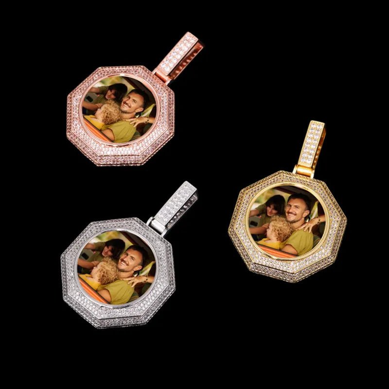 14k White Gold Custom Photo Bagua Pendant - 42mm - TONGSHOP / Color:White Gold / Length:16 / Length:18