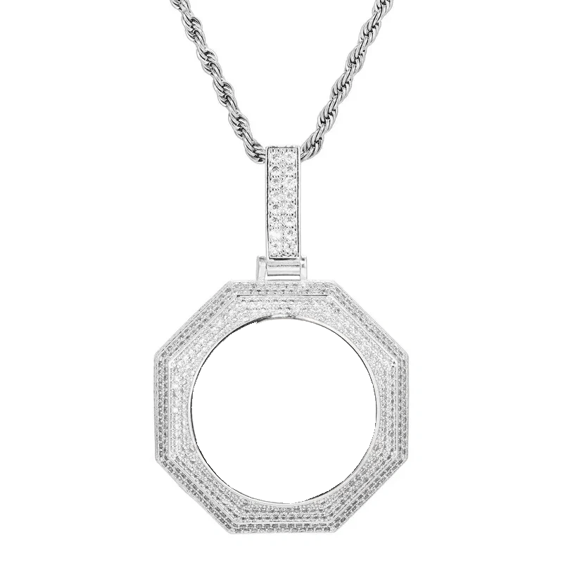 14k White Gold Custom Photo Bagua Pendant - 42mm - TONGSHOP / Color:White Gold / Length:16 / Length:18