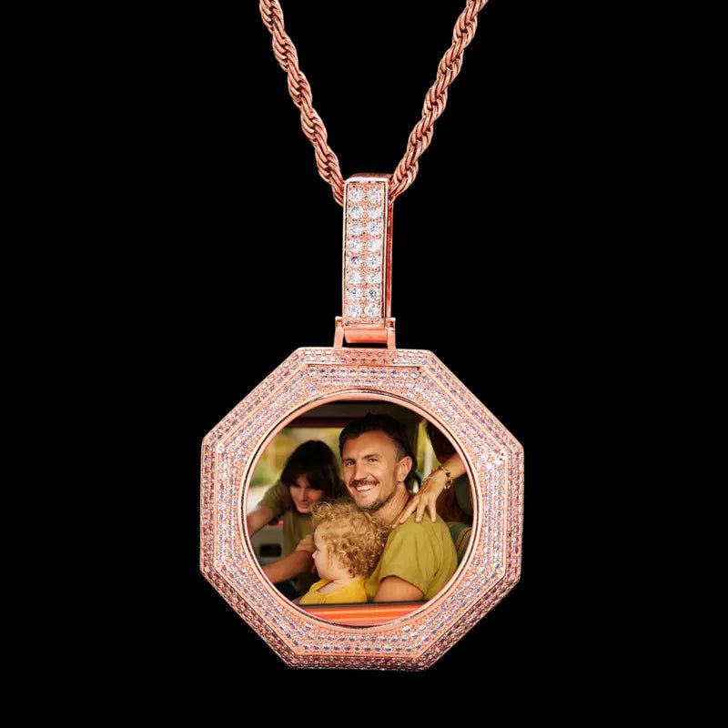 14k White Gold Custom Photo Bagua Pendant - 42mm - TONGSHOP / Color:White Gold / Length:16 / Length:18