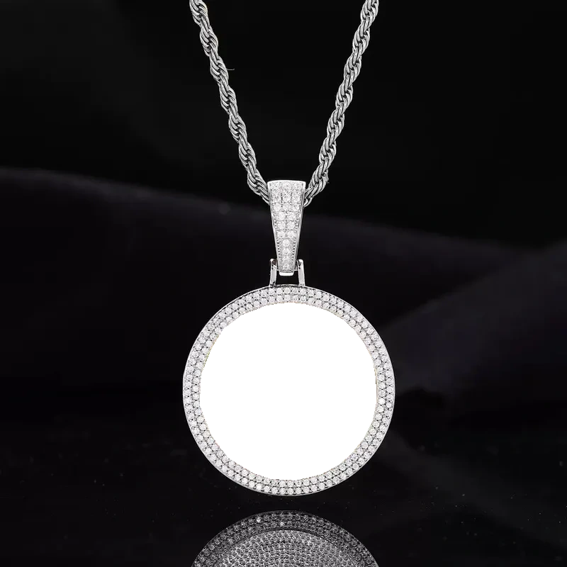 14k Gold Custom Photo Double Row Micro-Pavé Round Pendant - 37mm
