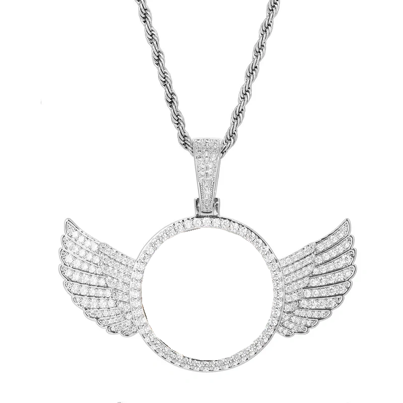 14k Gold Custom Photo Round Wing Pendant - 67mm