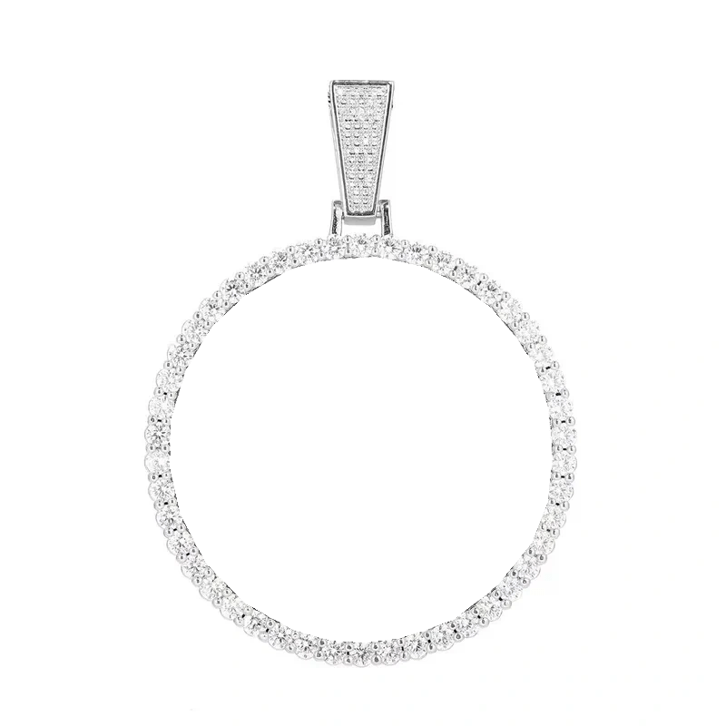 14k Gold Large 3D Custom Photo Micro - Inlaid Round Pendant - 70mm - TONGSHOP / Color:White Gold / Length:16 / Length:18