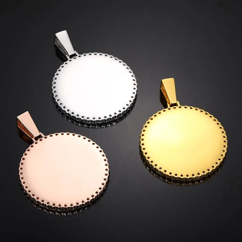 14k Gold Large 3D Custom Photo Micro - Inlaid Round Pendant - 70mm - TONGSHOP / Color:White Gold / Length:16 / Length:18
