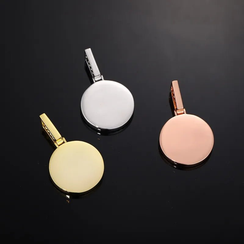 14k Gold Small Custom Photo Micro - Set Round Pendant - 25mm - TONGSHOP / Color:White Gold / Length:16 / Length:18