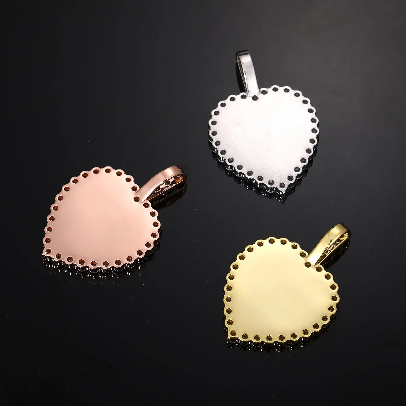 14k White Gold Custom Photo Micro-Inlaid Heart Pendant - 40mm