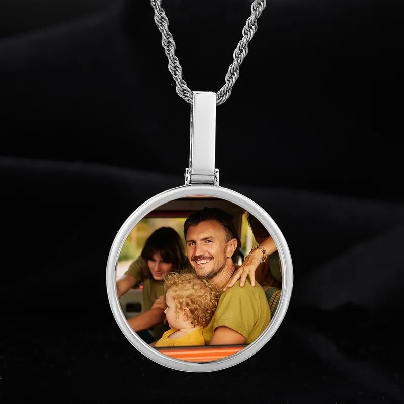 14k White Gold Custom Photo Polished Round Pendant - 45mm - TONGSHOP / Color:White Gold / Length:16 / Length:18