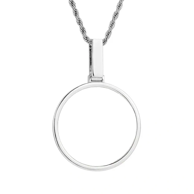 14k White Gold Custom Photo Polished Round Pendant - 45mm