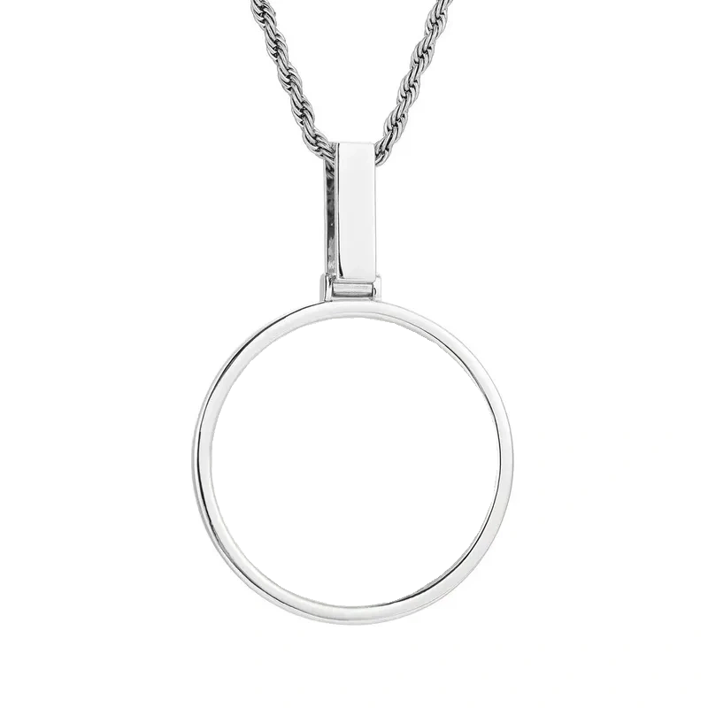 14k White Gold Custom Photo Polished Round Pendant - 45mm - TONGSHOP / Length:16 / Length:18