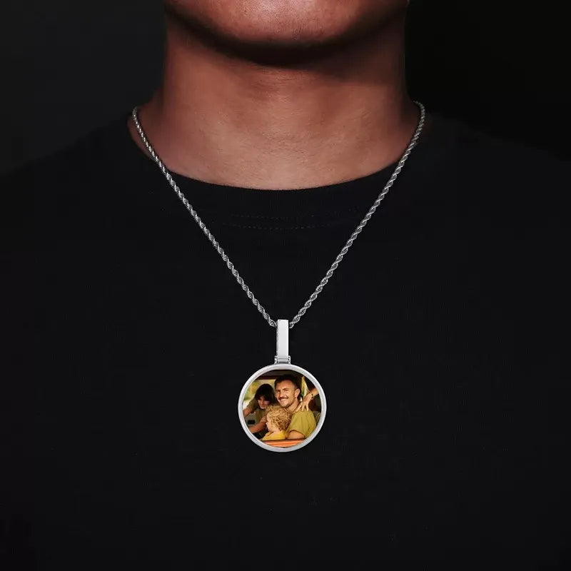 14k White Gold Custom Photo Polished Round Pendant - 45mm