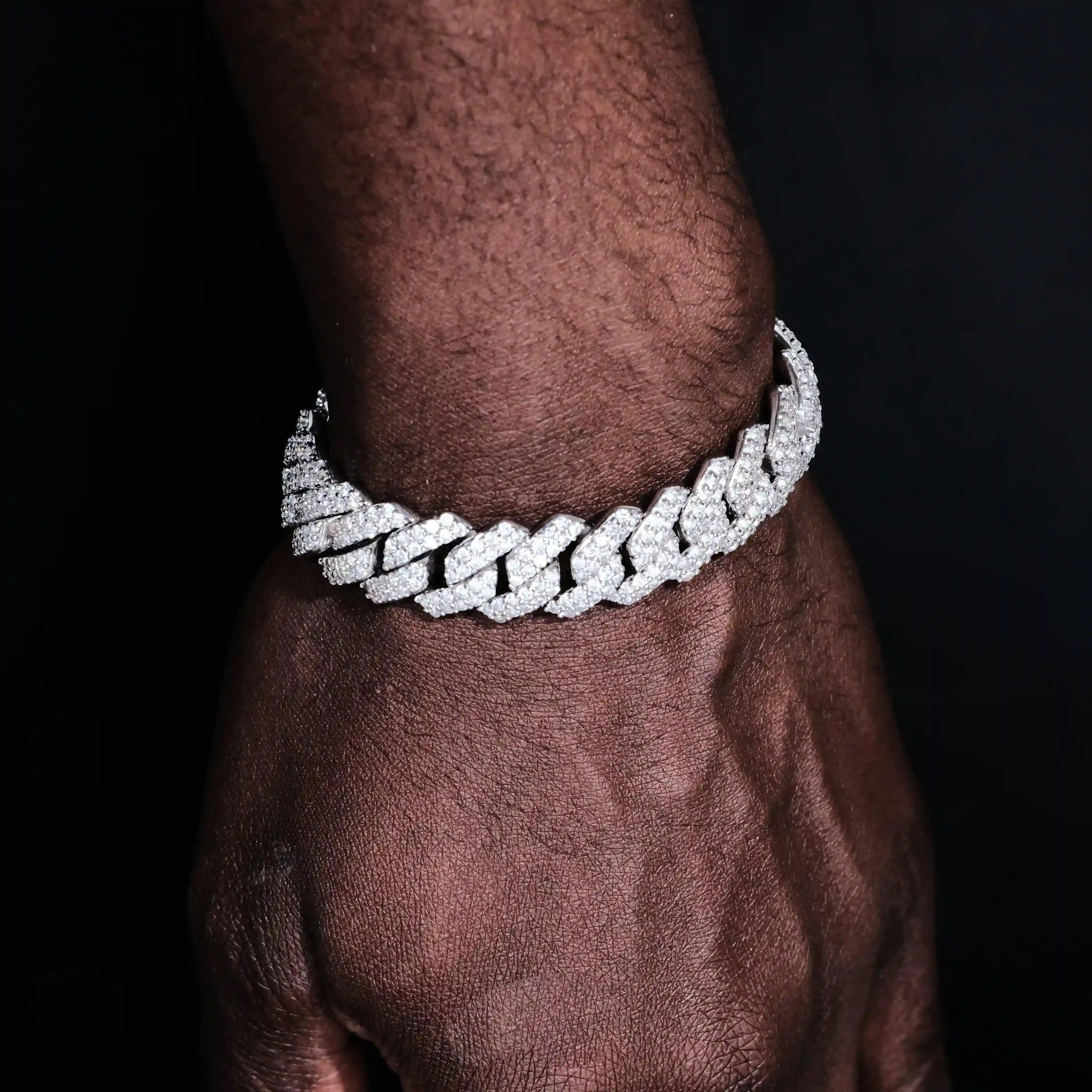 Iced Prong Cuban Bracelet White Gold - 14mm - TONGSHOP / best - selling - bracelet / BestValue