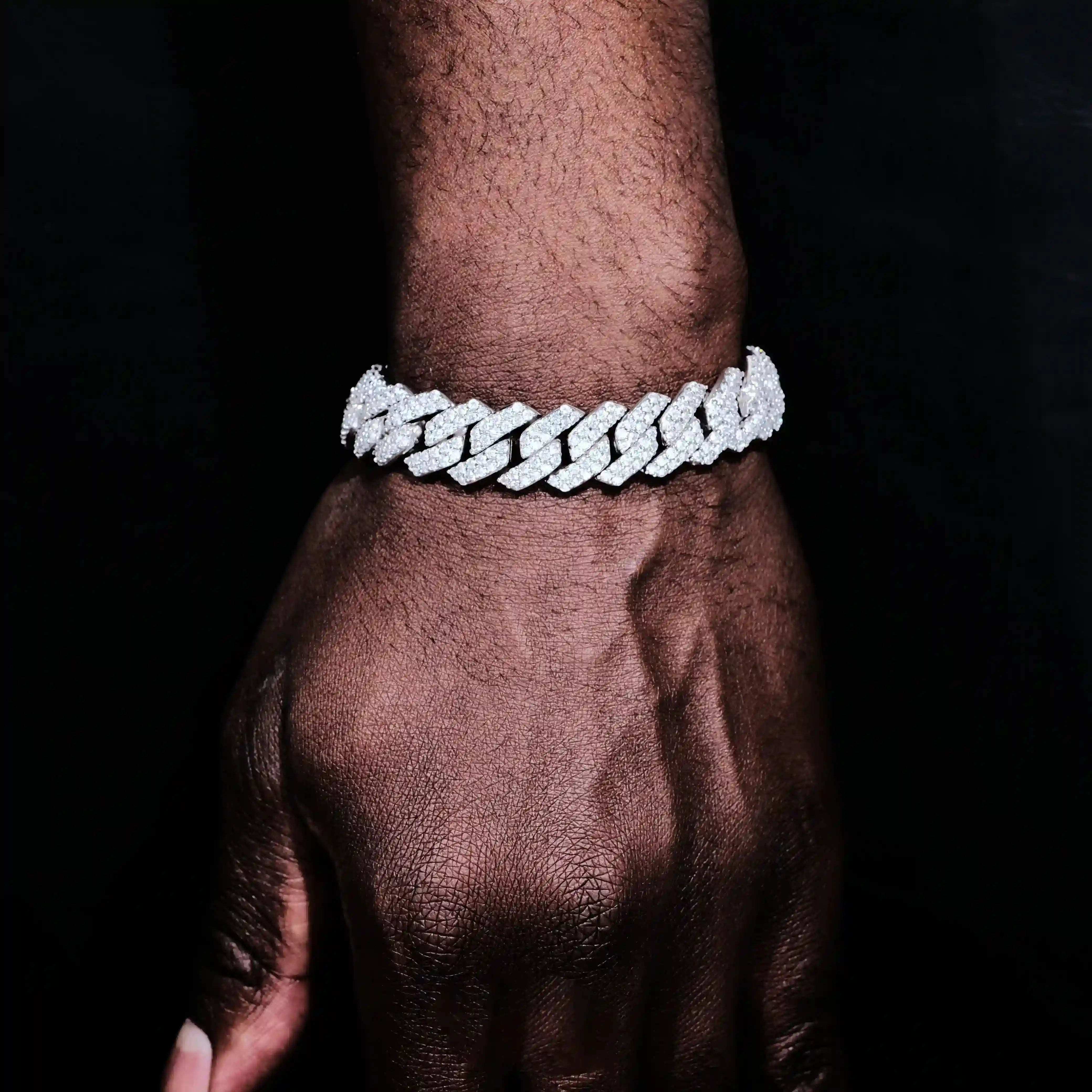 Iced Prong Cuban Bracelet White Gold - 14mm - TONGSHOP / best - selling - bracelet / BestValue