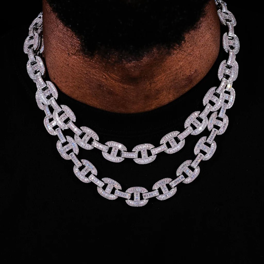 15mm Baguette Mariner Chain White Gold - TONGSHOP