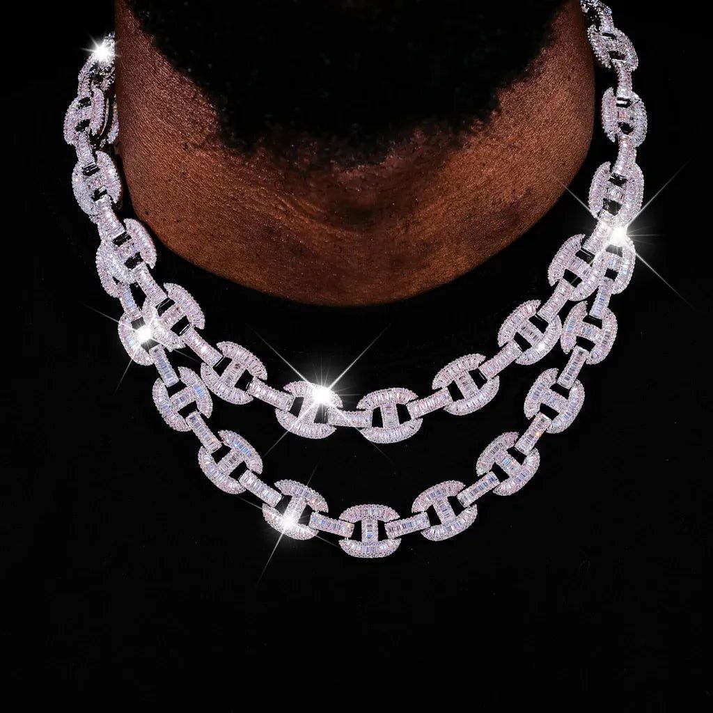 15mm Baguette Mariner Chain White Gold - TONGSHOP
