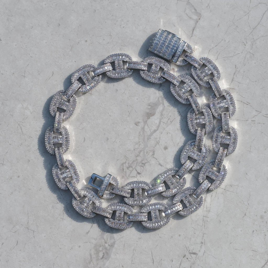 15mm Baguette Mariner Chain White Gold - TONGSHOP