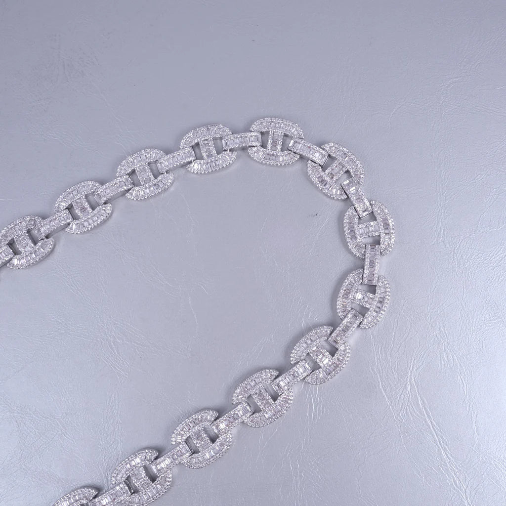 15mm Baguette Mariner Chain White Gold - TONGSHOP