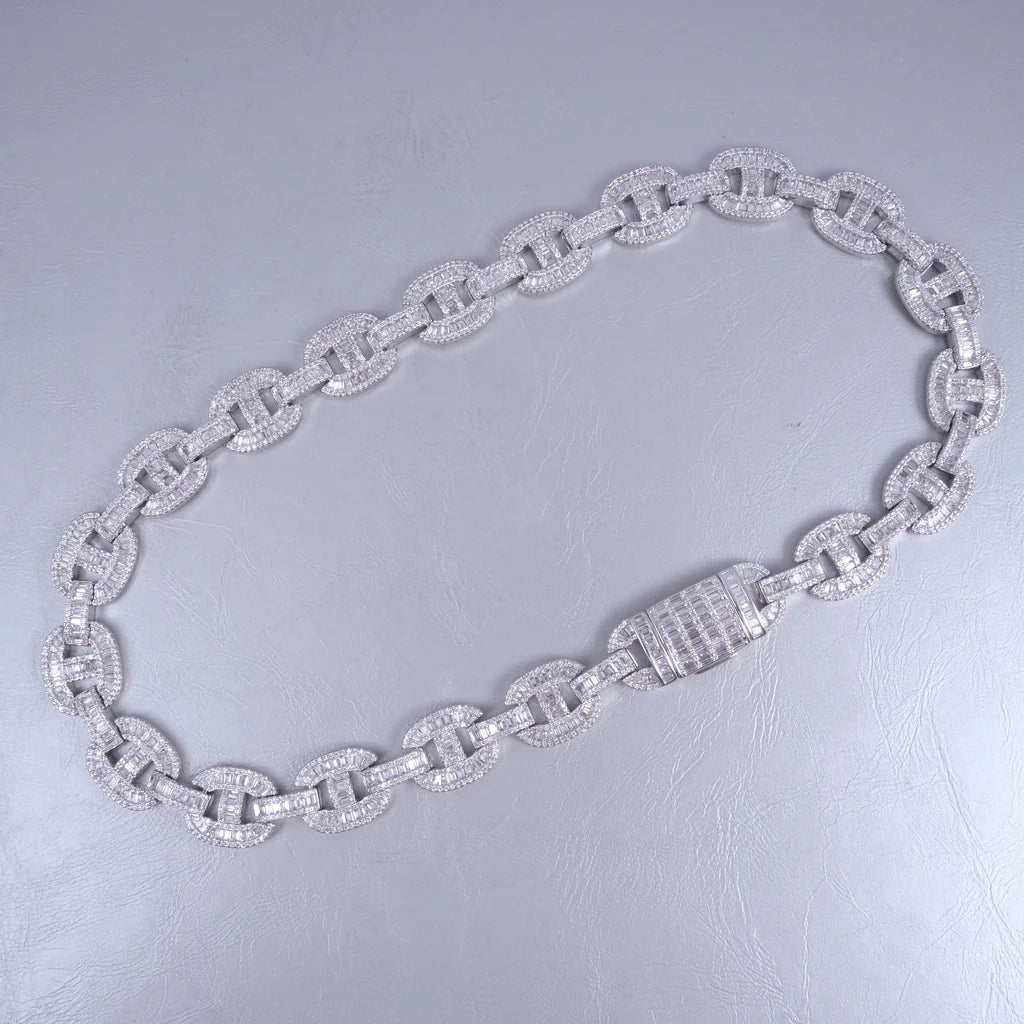 15mm Baguette Mariner Chain White Gold - TONGSHOP
