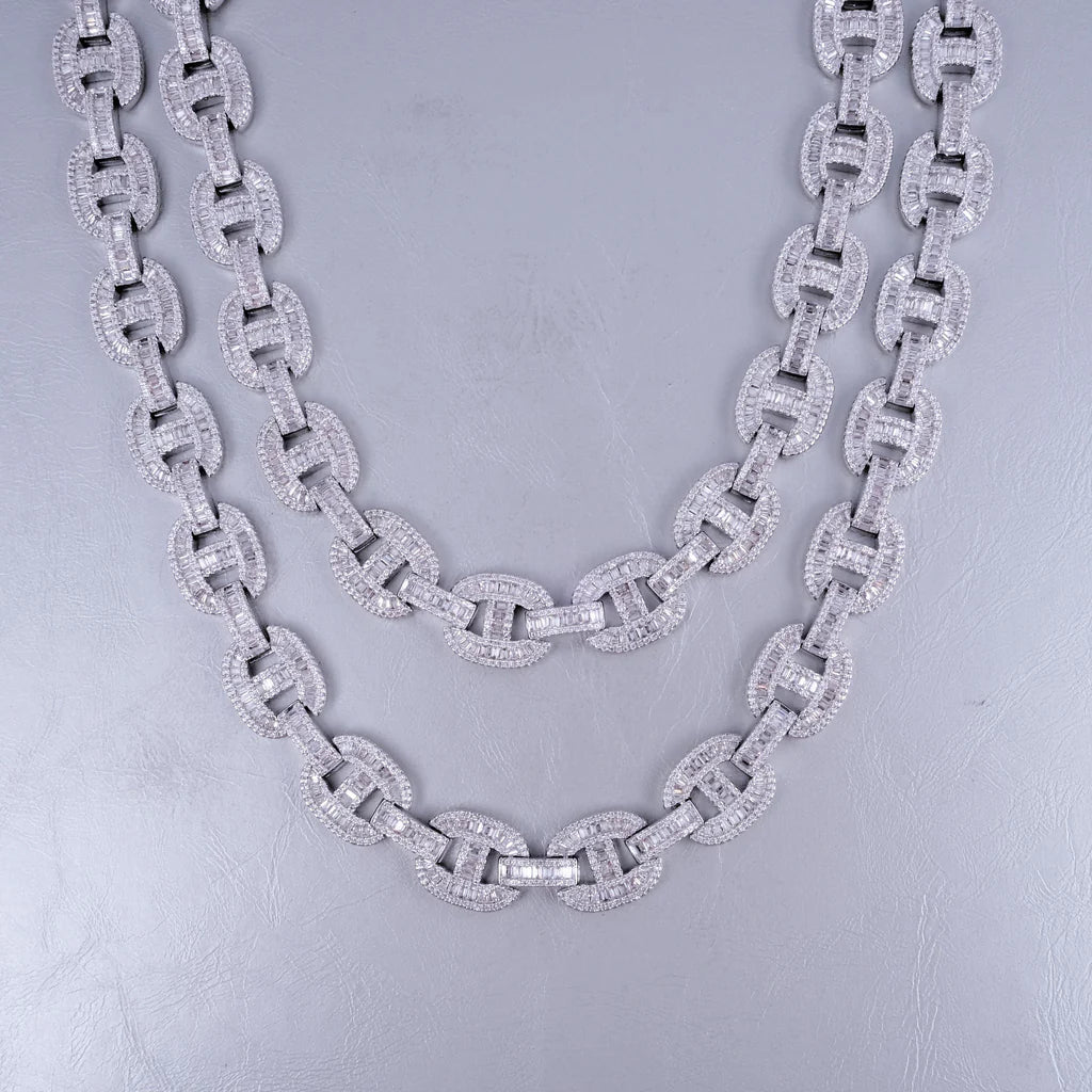 15mm Baguette Mariner Chain White Gold - TONGSHOP
