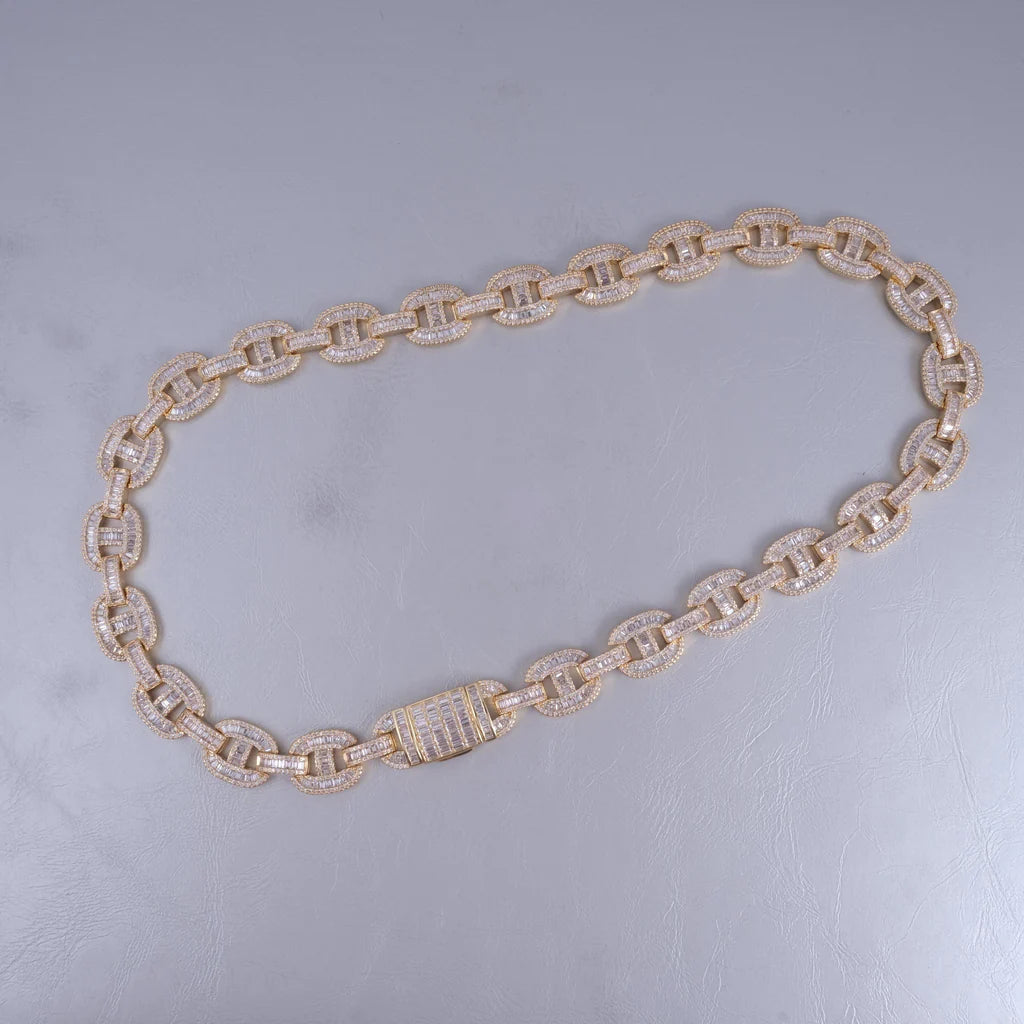 15mm Baguette Mariner Chain 18k Gold