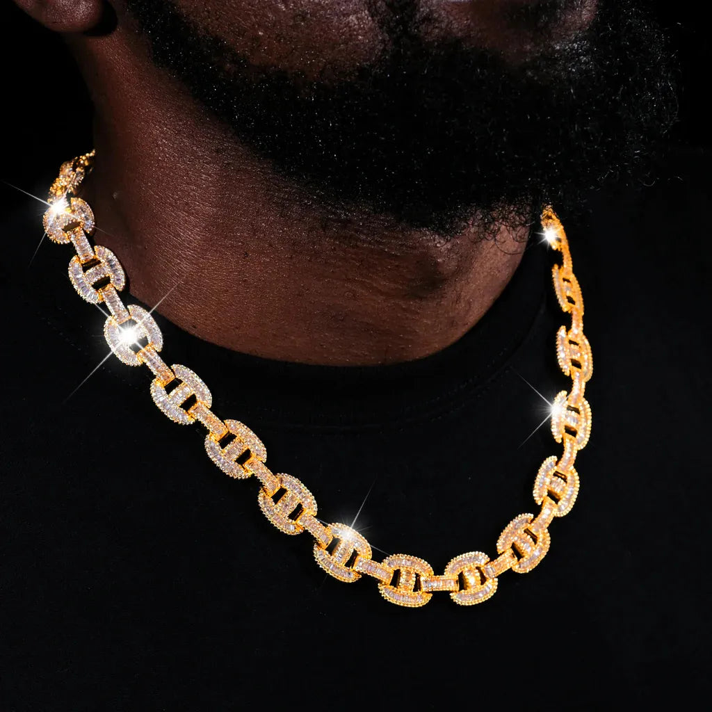 15mm Baguette Mariner Chain 18k Gold