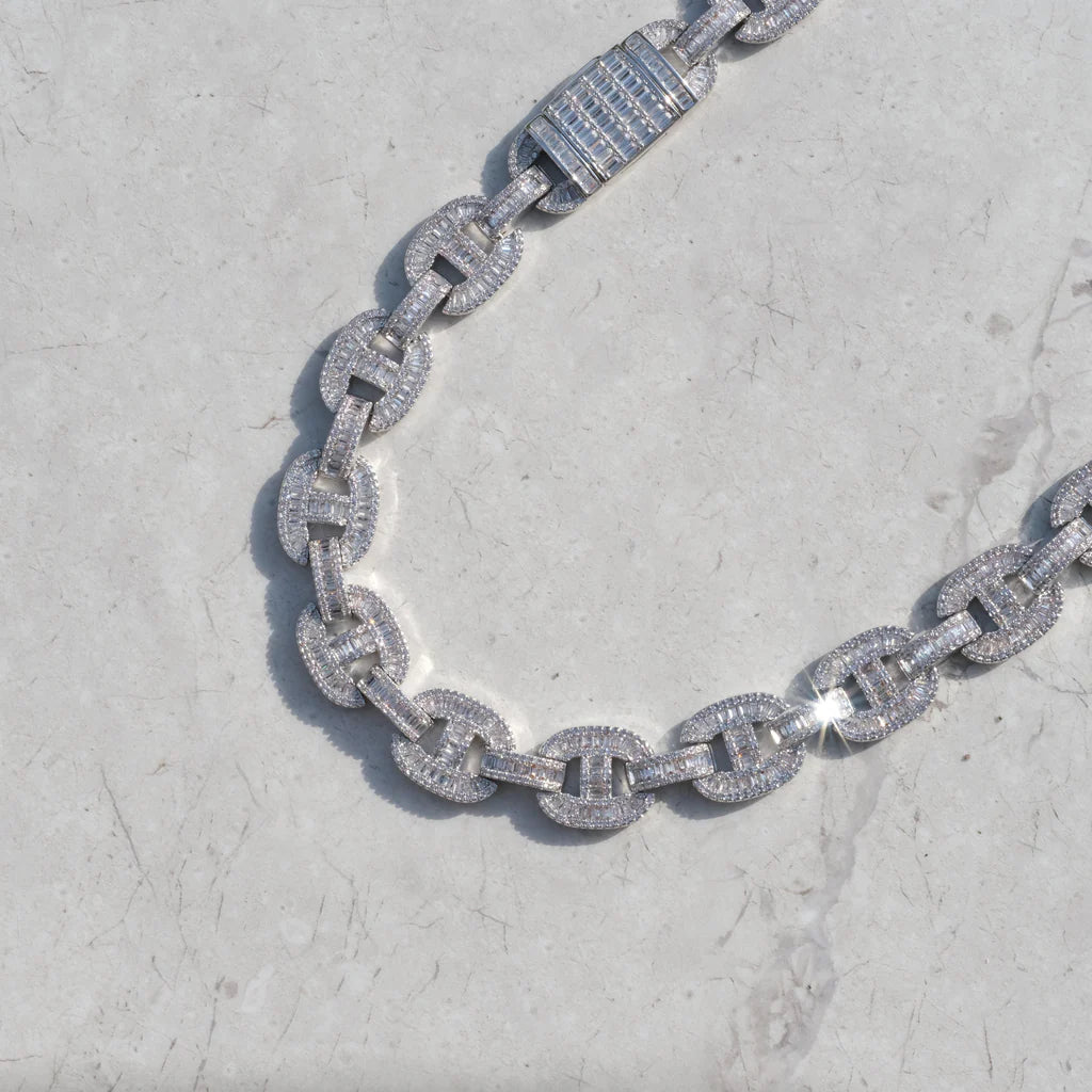 15mm Baguette Mariner Chain White Gold