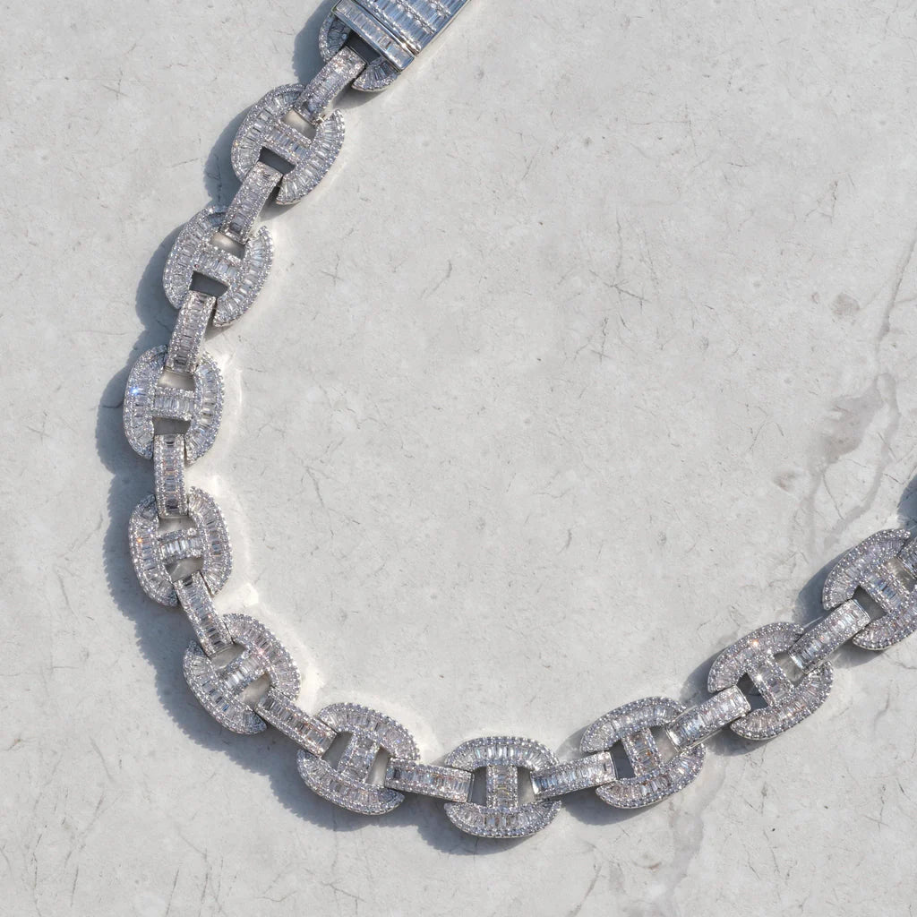 15mm Baguette Mariner Chain White Gold
